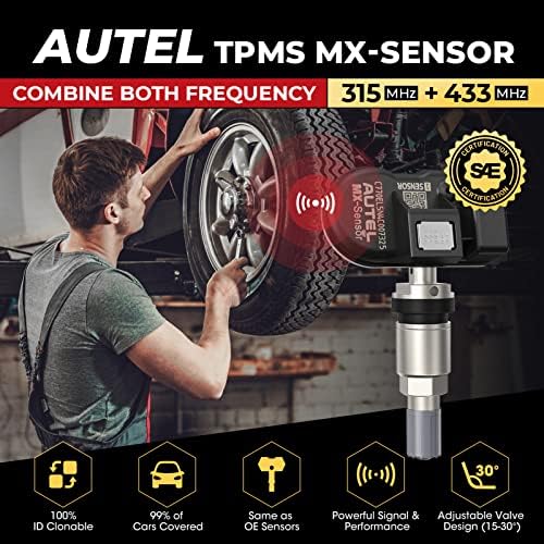Autel ГУМИТЕ MX-Сензор за 4 комплекта, 2023 сензор за налягането в гумите 2 в 1 315/433 Mhz, сензор за нивото на OE с програмиране на ГУМИТЕ, съвместим с MaxiTPMS TS408/TS508/MK808TS/MP808TS (метале