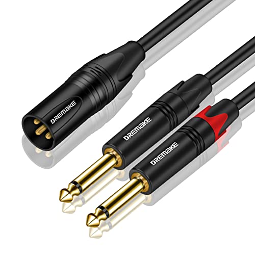 DREMAKE Двойна 3-Пинов XLR до Двойно 6,35 мм, 1/4 TS Mono Микрофонному соединительному кабел, 6 Фута кабел-адаптер за XLR към
