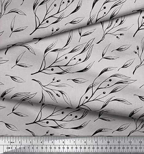 Памучен батистовая плат Soimoi сив цвят с принтом листа от боровинка ширина 58 см