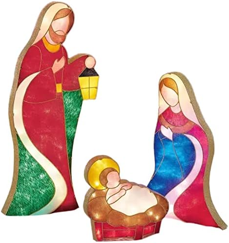 Осветени Градинска Коледна Сцена, на Коледна Украса за Свети Семейството на Открито, Предварително Подсвеченные