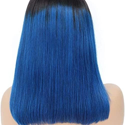 Перуки XZGDEN Перука от Преките Синя коса на Дантели, Перука Боб, Перуки, изработени от Човешка Коса, Съвместими с Женски Перука на косата плътност 150% (Цвят: A размер: 16 и