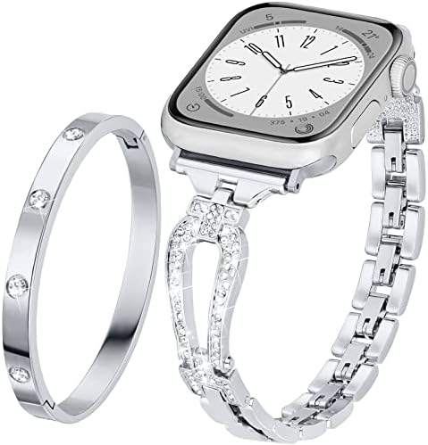 Луксозен Комплект презрамки V-MORO, Съвместим с каишка на Apple Watch 44 мм 45 мм, Елегантни Бижута, Гривни с диаманти и кристали,