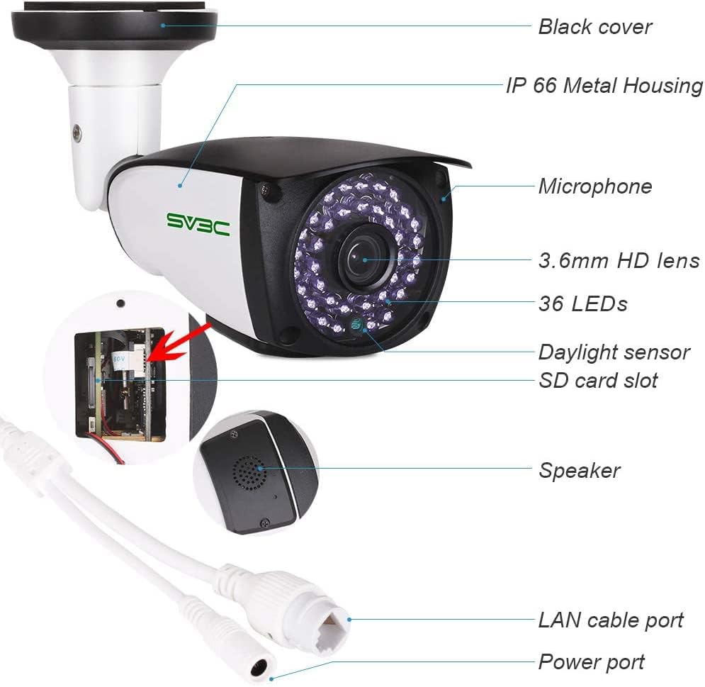 IP камера за 4K POE, SV3C 8-мегапикселова POE-камера за Сигурност, камера за външно наблюдение с детектор за движение,