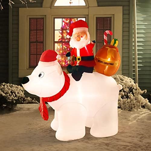 Коледен Надуваем Бяла мечка Nifti Nest 6 Метра, с Декорации на Дядо Коледа, Голяма Мечка за езда Дядо Коледа с Подарочным пакет с led подсветка, Празнични Гигантски Коледн?