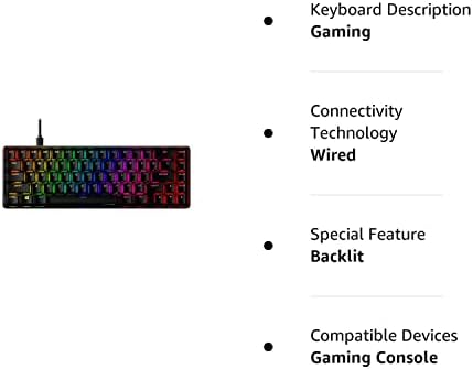 Компактен Жичен Детска клавиатура HyperX Alloy Origins 65 Механично, Тактилни ключа и RGB подсветка (обновена)