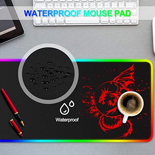 Геймърска подложка за мишка RGB, Голям Удължен Светещи led Подложка за мишка с 15 Видове осветление и USB, Непромокаема подложка за мишка с гладка повърхност за игра, Macbook