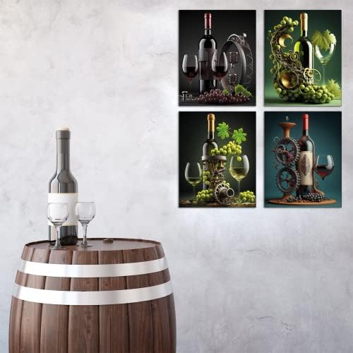 Дизайн Nilem Вино Щампи монтаж на стена Арт Декор винен бар Комплект от 4 Без рамки (8 x 10) Винарска Плакат Модерен