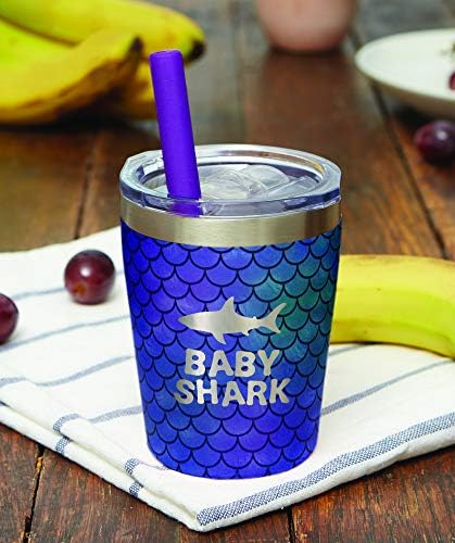 Детска чаша Carson Mermaid от неръждаема стомана с капак и соломинкой-Baby Shark-Двойна стена с изолация за