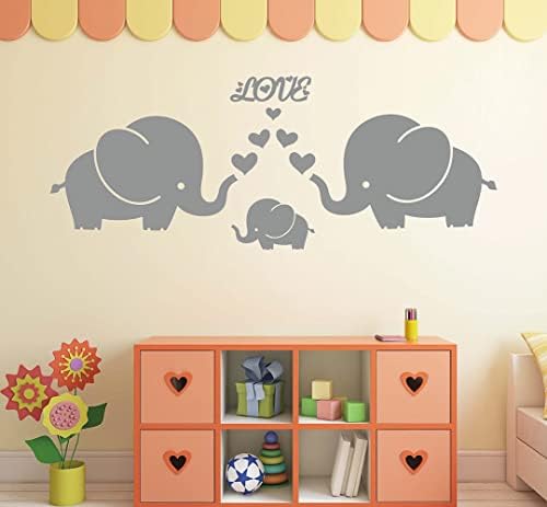 Голяма сладко Семейство Слонове със Сърца, Стикери за стена с Любов, Декорация на стените на Детската стая, Декорация