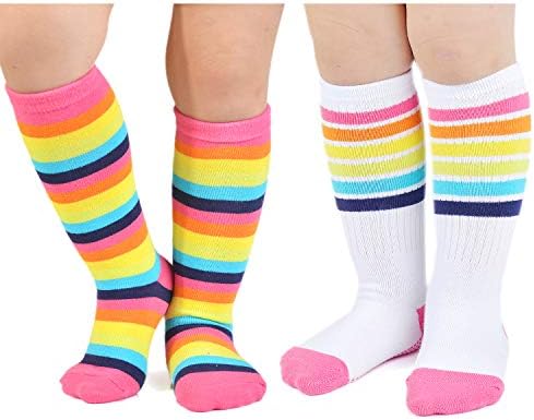 EPEIUS/ Чорапи до Коляното в Розово Ивица за Малките Момичета, Нескользящие Униформные Чорапи-Тръба, Футболни Чорапи