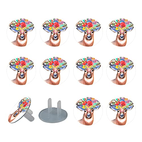 Разноцветни капачки за контакти с оленьими рога и цветя, 12 опаковки - Защитни капачки за контакти, за деца – Здрави