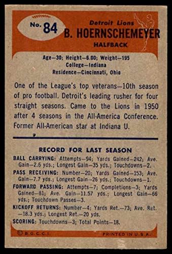 1955 Боуман 84 Боб Хорншемейер Детройт Лайънс (Футболна карта) EX/MOUNT Лайънс Индиана