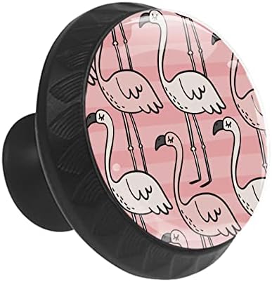 12 Бр., Сладък Летен Принт с Розови Стъклени Дръжки във формата на фламинго за Чекмеджета Шкафа, 1,37x1,10 инча, Кръгли