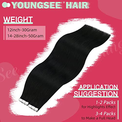 Връзки - 2 предмет:YoungSee струя черна лента за коса разширения 22 инча на Лентата, за да удължаване на косата човешка