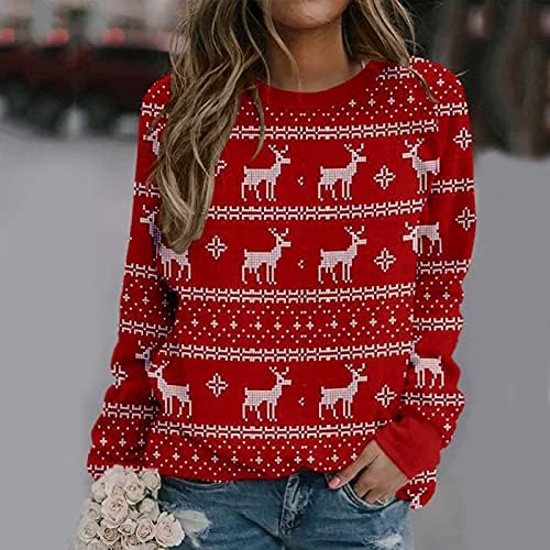 Дамски Пуловери Есен 2022, Коледна Графична Облекло, Блузи, Модни Блузи, Коледни Пуловери с Елени, Върхове