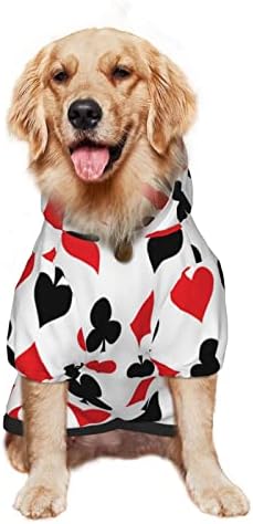 Hoody с качулка за Голямо Куче Покер-Карта с Червено Сърце, Дрехи за домашни любимци, Пуловер с Шапка, Мека