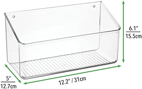 Пластмасов стенен органайзер mDesign - Окачен чекмедже с ширина 12 см за съхранение вкъщи - Наклонен контейнер за съхранение в общежитието, банята и офиса - Кошница за пр