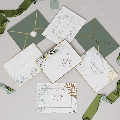 Картички благодарност от 100-эвкалиптовой златно фолио със зелени конвертами - 5 дизайнерски картички 3,75 х 5 инча