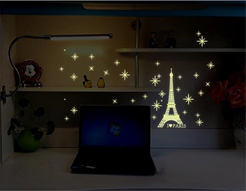 BIBITIME Светят в Тъмното Етикети Обичам Париж-Айфеловата Кула Стикери за Стена Звезди Начало Декор за Спалня