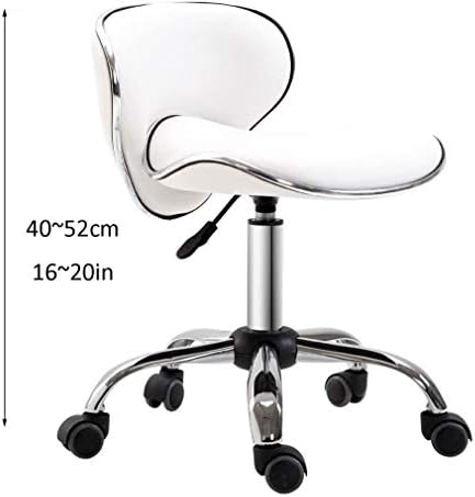 Стол с регулируема височина на Колела, Масажен Стол със Седалка от бяла PVC-изкуствена кожа Регулируема височина