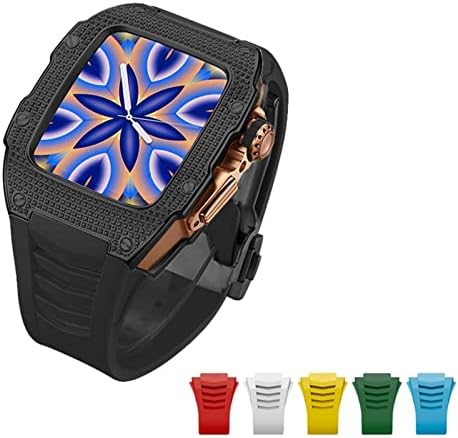TEXUM за Apple Watch 7 45 мм Разширено калъф от въглеродни влакна, клас Лукс с диаманти + 6 бр. комплект презрамки от титанова сплав, за Iwatch Series 6 5 4 SE 44 мм (Цвят: диамант G-GG-B, разм?