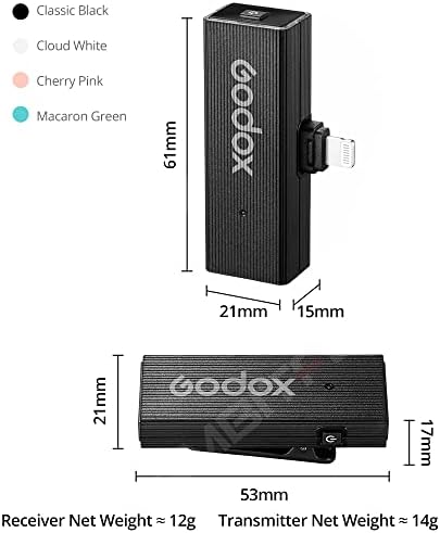 КОМПЛЕКТ GODOX MoveLink Mini LT 2 Безжични микрофона с честота 2,4 Ghz, Гърдите микрофон, 2 предавател TX + 1 Приемник с калъф за зареждане за смартфон iPhone Светкавица iPad -Черен