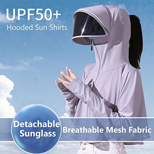 Nawvyis Дамски Солнцезащитная яке с качулка UPF 50+ джоб, Дишаща Солнцезащитная Риза с Дълъг Ръкав, Туристически