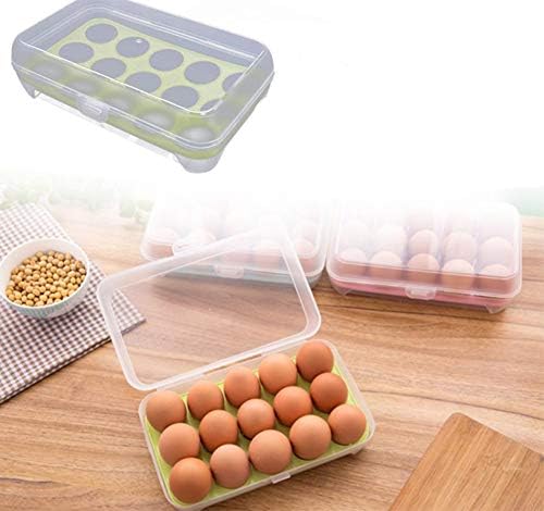 AKOAK 1 Опаковка, пластмасова Прозрачна стойка за яйца, Органайзер за Кухненско хладилника, с капак и дръжка, штабелируемый, за съхранение на до 15 яйца (бели)
