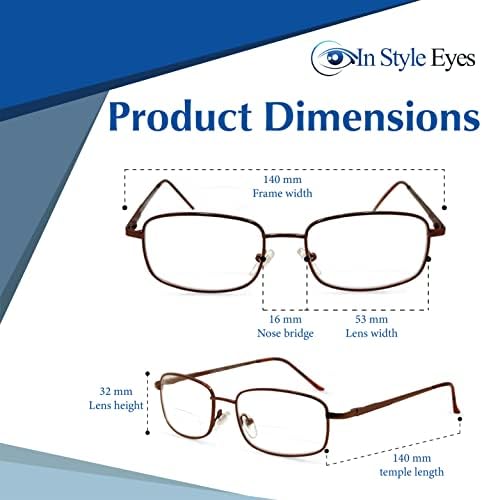 In Style Eyes Enda Middle - Италиански дизайнерски очила за четене с бифокальным увеличение в метална рамка, неполяризованные