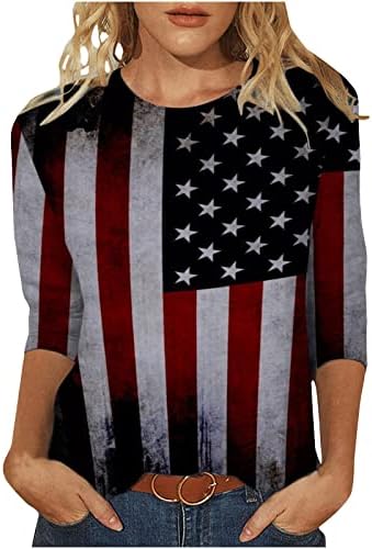 Блуза с 3/4 ръкави За момичета, Върхове С образа на Американския Флаг, Тениски С деколте Лодка, Щастливи Летни Есенни