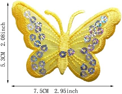 3 бр. Ярка жълта Нашивка с пеперуда, бродирана Нашивка с емблемата за раници, дънки, поли за момичета (Жълт)