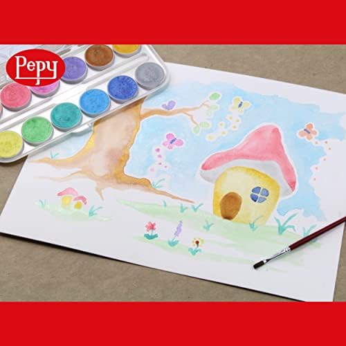 Акварелни бои Pepy; Комплект от 12 цвята; Включва четка и Плик тава за Смесване, Многоцветен Металик Перла