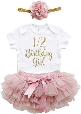 LilPinkGoose За Малки Момичета Половината Облекло За Рожден Ден 1/2 Облекло За момичета На рождения Ден на Златен Блясък