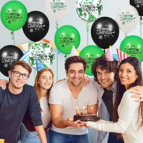 16 Парчета Зелени Черни Латексови Декоративни топки с Конфети, 12 Инча Зелени Бели Черни Балони честит Рожден Ден, за парти