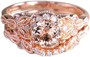 Комплект пръстени от розово злато с диаманти 2023 за жени, годежен пръстен, бижута, подаръци Ringgit (розово злато, 7)