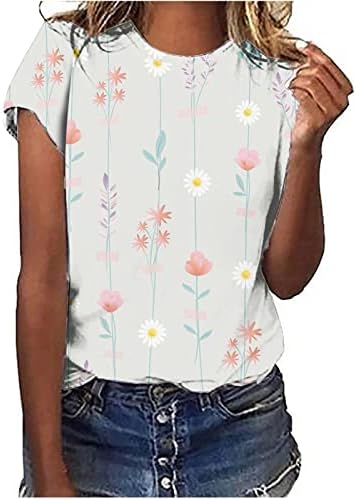 lcepcy Лятна Мода Floarl Ризи с къс ръкав и принтом, Блуза с кръгло деколте и Равенство-Боя, Облекло за Работа