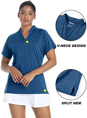 Дамски ризи Топка за голф TACVASEN с V-образно деколте и Къс ръкав, Без Яка UPF 50 + Защита От Слънцето, бързо съхнещи, Спортни Потници За Тренировки
