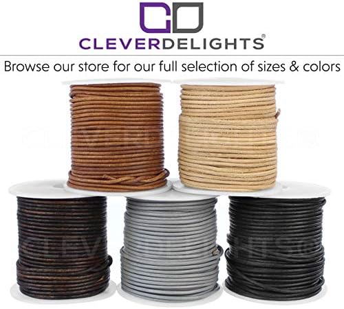 Черен кабел от естествена кожа CleverDelights - 1/16 (2 мм) Кръг - 50 метра