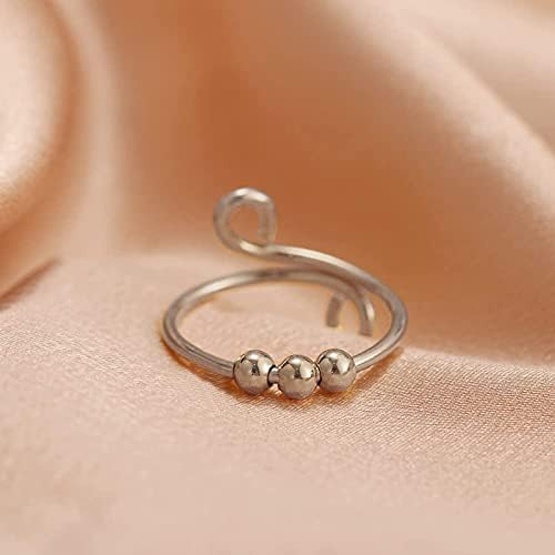 Пръстен със спирала върху пръста за жени, регулируем пръстен с намотка за безпокойство, единични пръстени, размер 14,