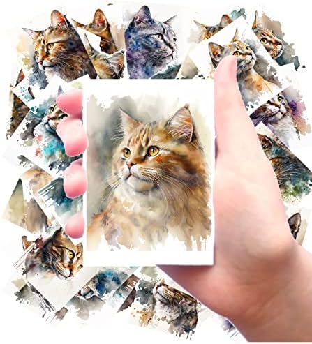 Големи етикети [24 бр х 2,5 х 3,5 Всяка] Портрет на котката Нежни Акварели Реколта илюстрации ново издание за Бродерия,