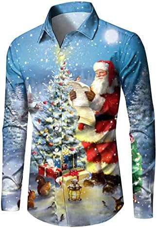 DSODAN Коледни Ежедневни Ризи с Копчета за Мъже с Дълъг Ръкав и Яка-Часова, Новост, Върхове С Принтом Снежинки, Празнична Риза