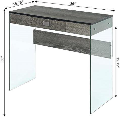 Концепция за обзавеждане SoHo 1 Плъзгаща се стъклена 36-инчов бюро, сиво от лошо време /стъкло