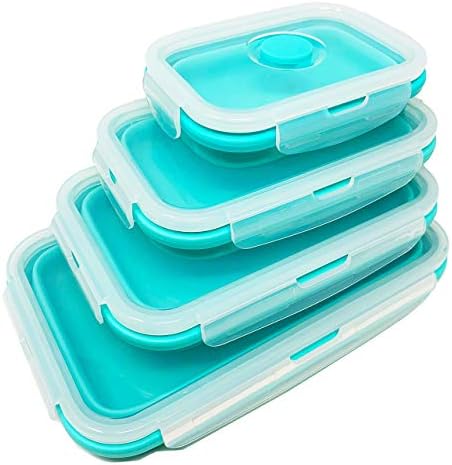 Комплект от 4 поставяне на силиконови съдове за съхраняване на продукти, кутия за остатъци от храна за кухня, кутии за bento-ланча,