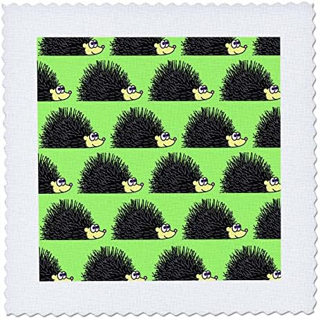 3dRose qs_13855_1 Зелено стеганое одеяло с хубав принтом на таралеж, с квадратно, 10 на 10 сантиметра