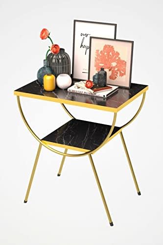 Приставной маса в съвременен стил, Нощно шкафче, Модерен Приставной масичка със златна рамка, на Конзолата маса с рафтове за