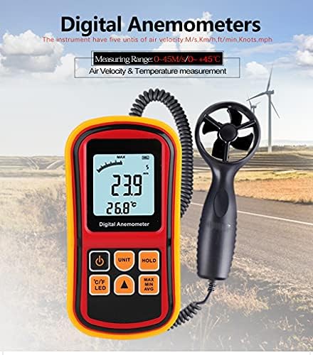 UXZDX CUJUX Анемометр Скорост на вятъра Измерване на Температурата Цифров 45 М/с Термометър-Анемометр