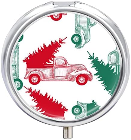 Кутия за Хапчета Коледни Червените Автомобили С Шарките на Дървото, през Цялата Калъф За Медицински Таблетки,