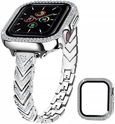 Гривна Bling, съвместим с каишка на Apple Watch 44 мм, с корпус от страз, каишка RECONMO Slim Arrow за Apple Watch Band Series