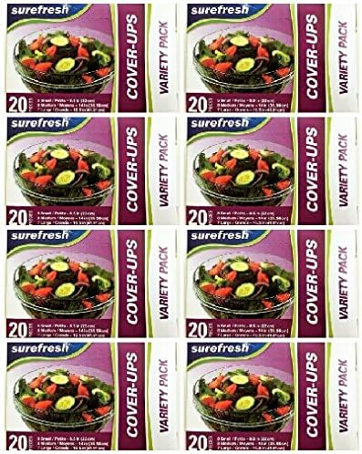 Капачки за хранителни продукти SureFresh, Еластични, Растягивающиеся до консистенция на покритие, в опаковка по 20 броя (опаковка от 8 броя)