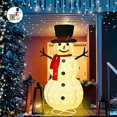Коледни украшения във формата на Снежен човек на открито, Сгъваема Коледно Плюшено мече, Снежен човек FOYOTO 4 фута, Снежен